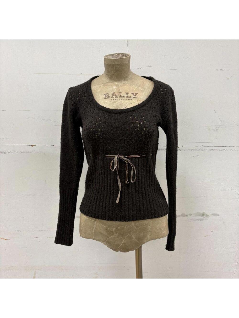 Vintage Camaïeu Dark Chocolate Pointelle Knit Sweater